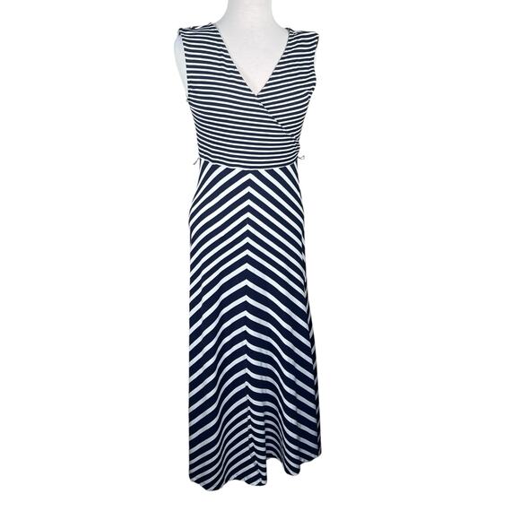 Talbots Navy & White Nautical Striped Stretchy Cotton Blend Maxi Dress Medium - Picture 1 of 10